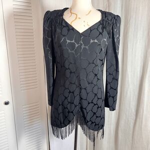 Gloria New York Dress Size 4 Women’s Black Abstract Beaded Long Sleeve